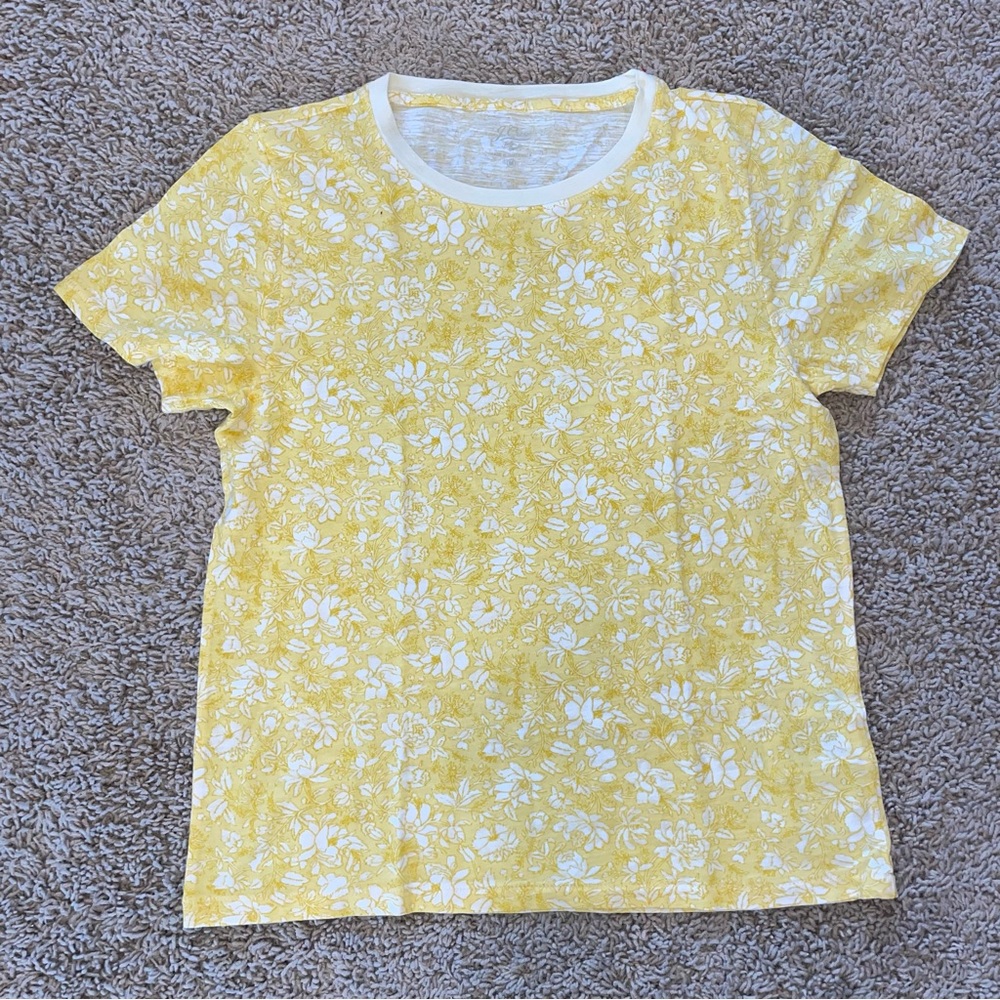 J Crew Knit Goods Floral Crew Neck Cotton Golden Yellow Size Medium